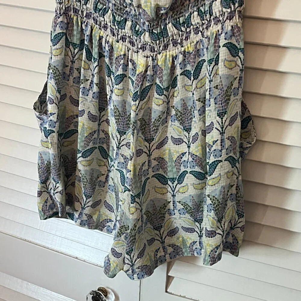 Tory Burch silk romper XS mosaic Provence Pompeii tassels